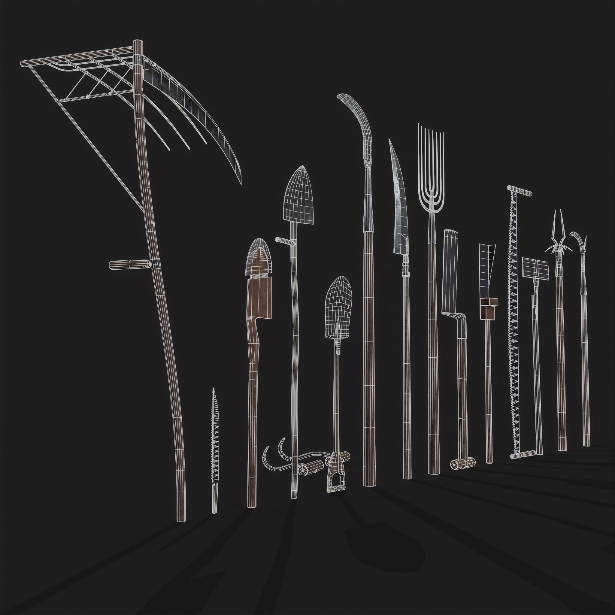 15 Medieval Farmers Tools Pack 3D Model Collection_9