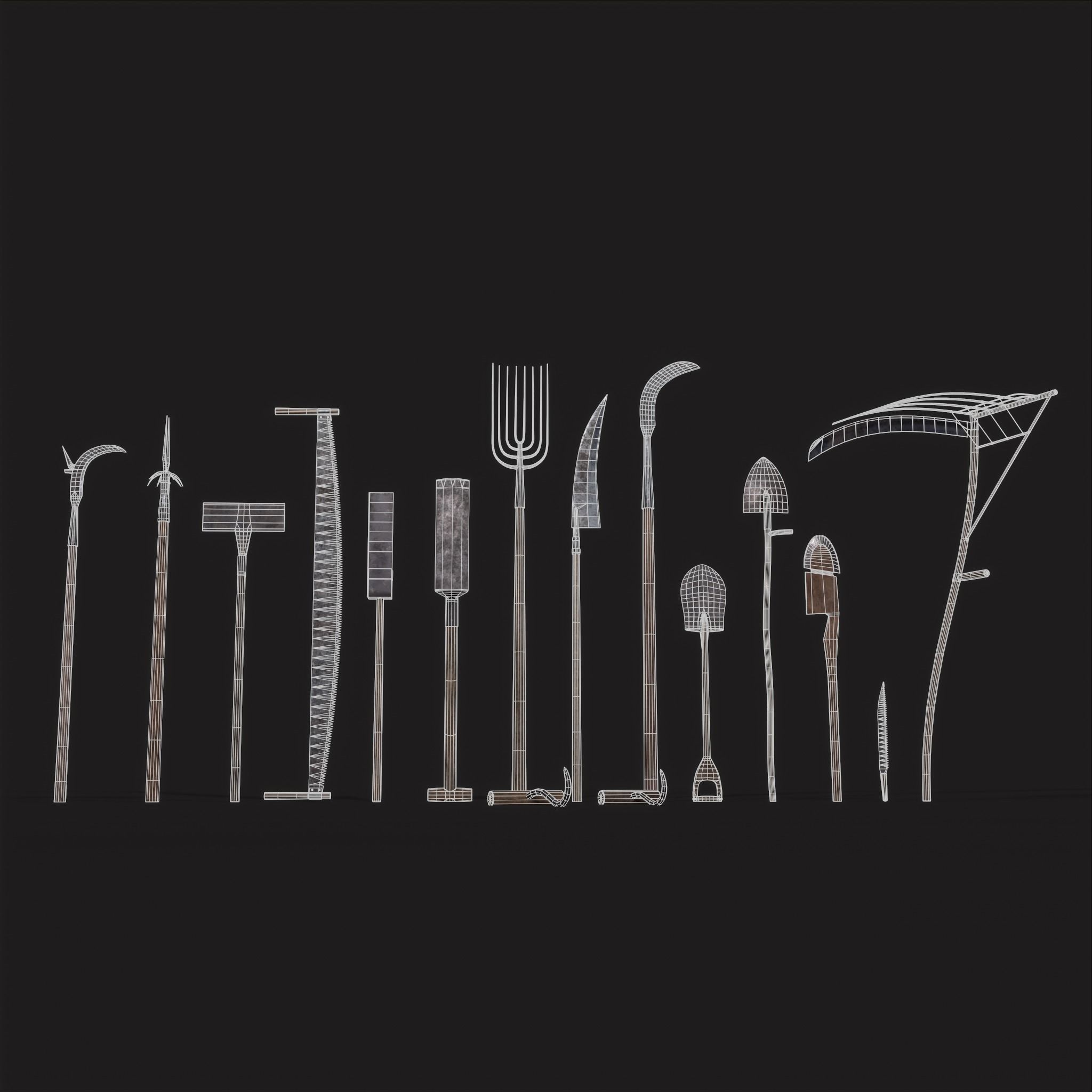 15 Medieval Farmers Tools Pack 3D Model Collection_19