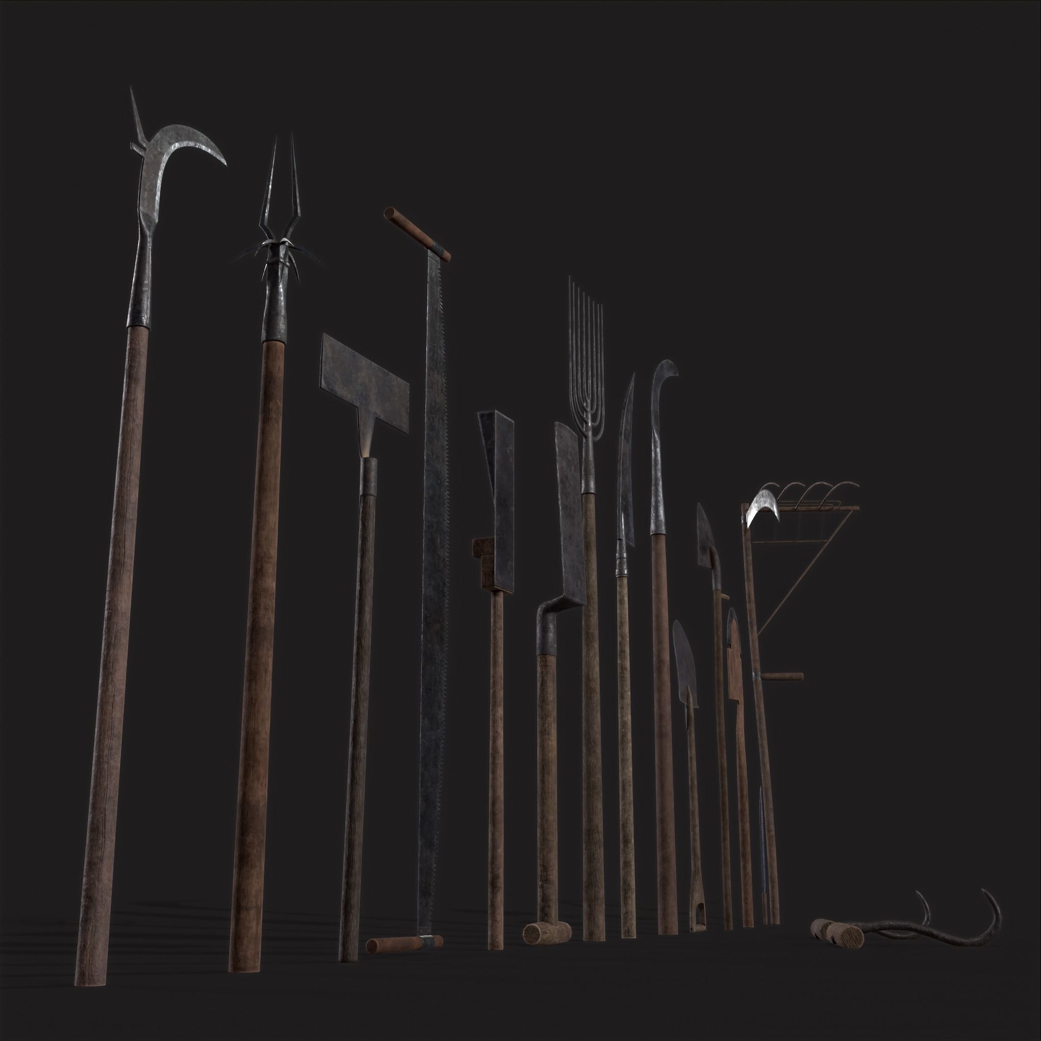15 Medieval Farmers Tools Pack 3D Model Collection_16
