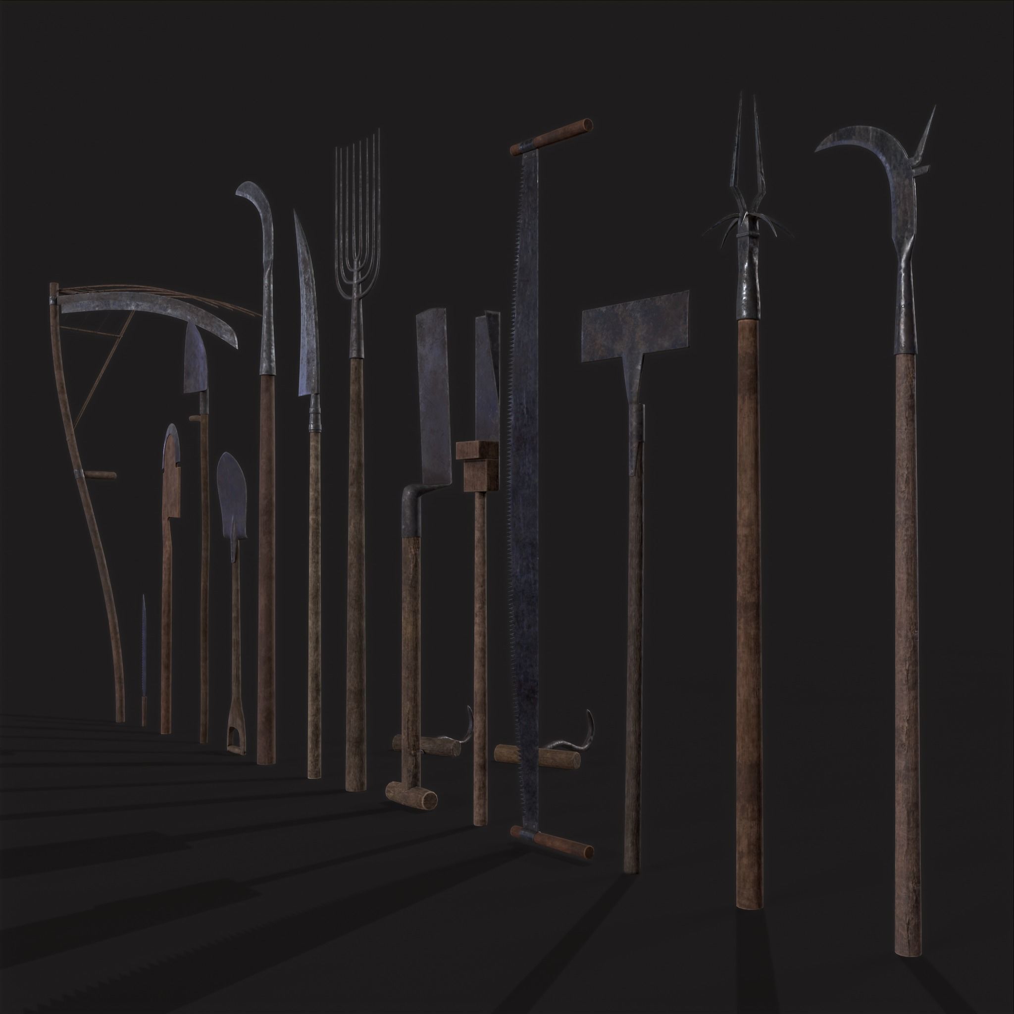 15 Medieval Farmers Tools Pack 3D Model Collection_6