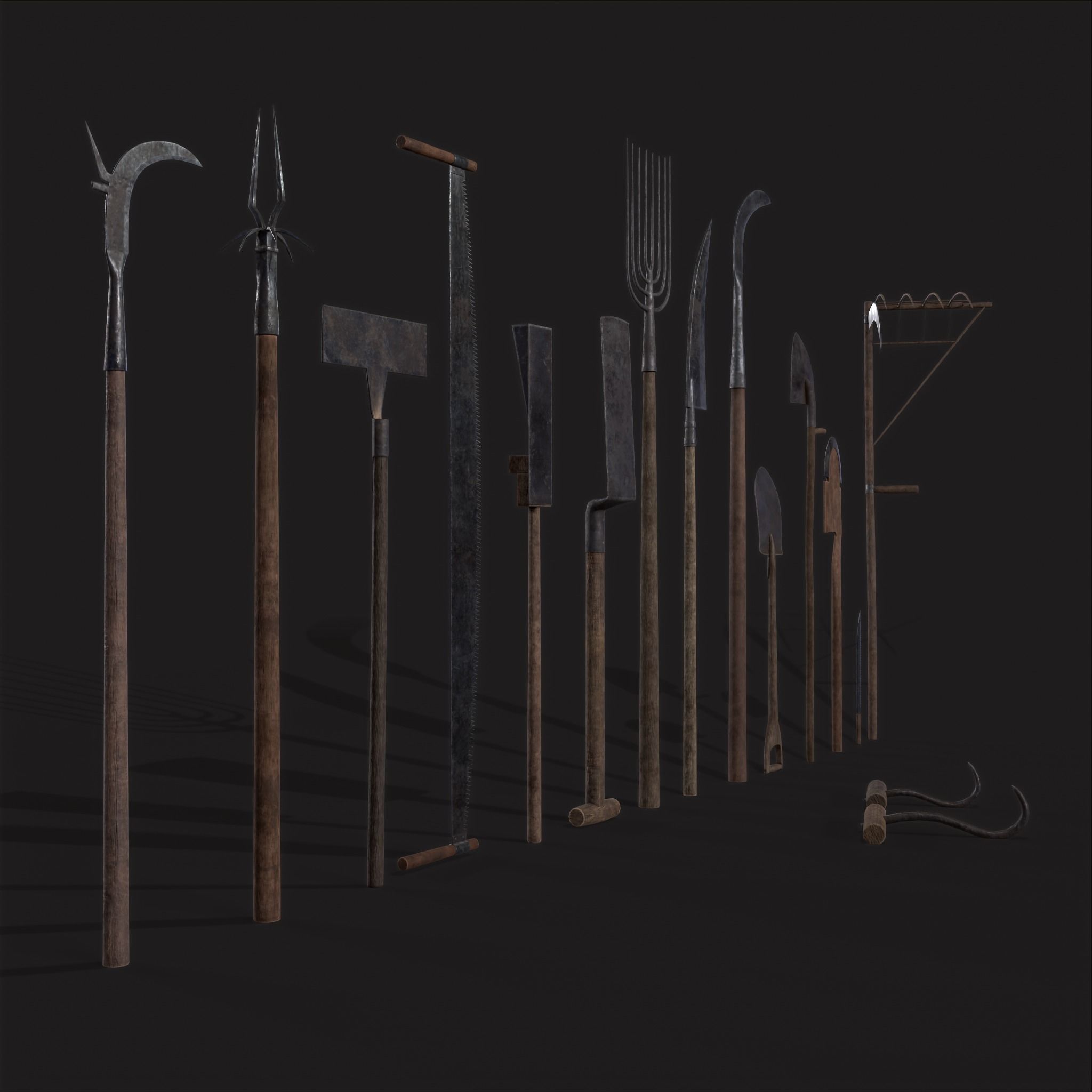15 Medieval Farmers Tools Pack 3D Model Collection_4