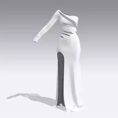 DRESS WHITE ONE SHOULDER SLIT LONG SKIRT LOOK