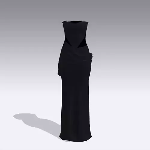 DRESS BLACK STRAPLESS DRAPED LONG MODERN LOOK