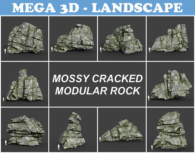 Low poly Mossy Cracked Modular Rock 220112 Low-poly 3D model