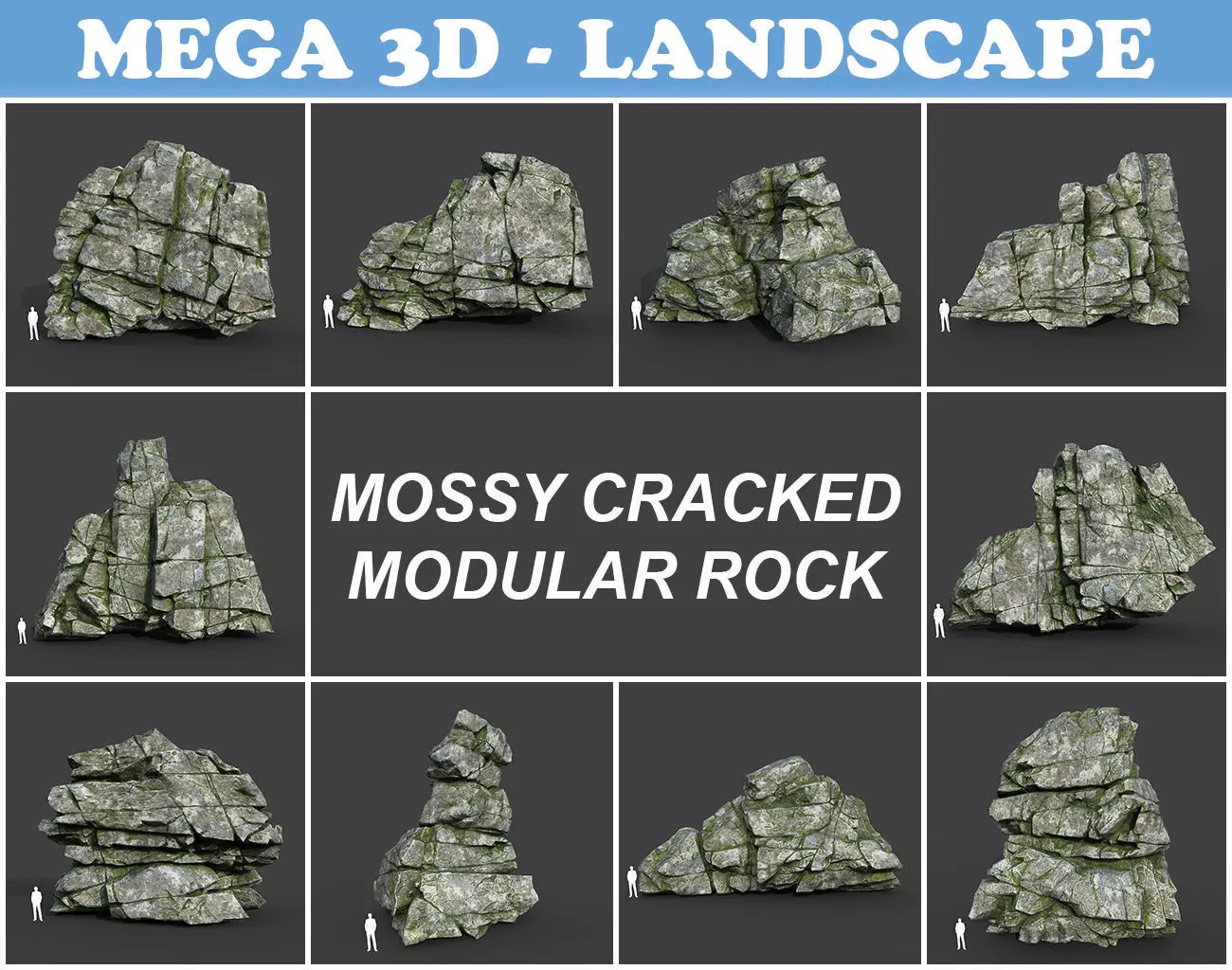 3D model Low poly Mossy Cracked Modular Rock 220112 VR / AR / low-poly ...