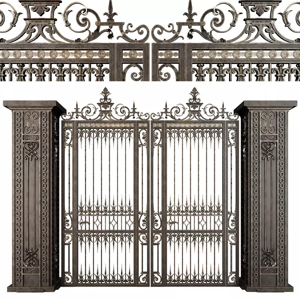 Wrought Iron Gate 3D model set 02 3D model
