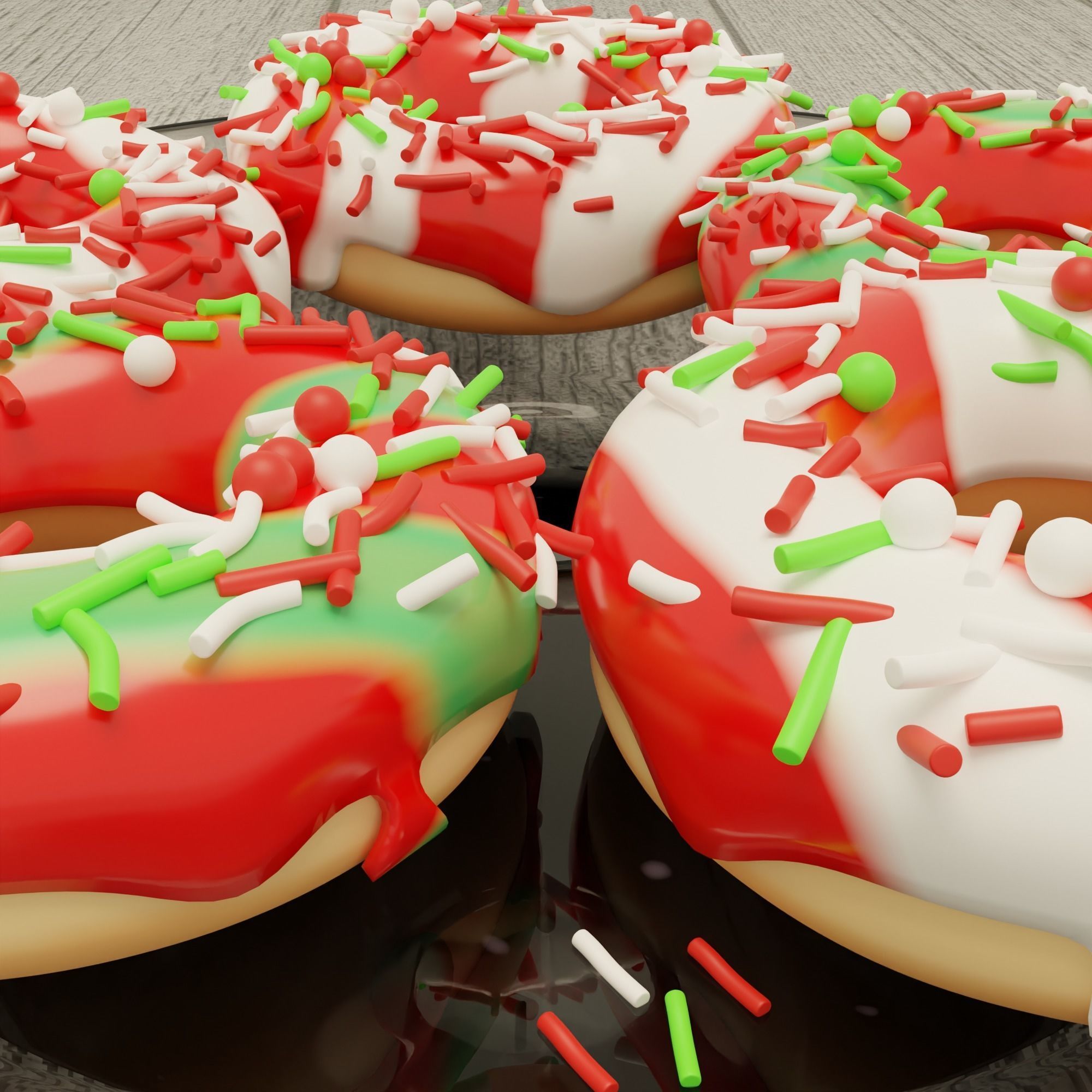 Donut christmas donuts on plate Free low-poly 3D model_1