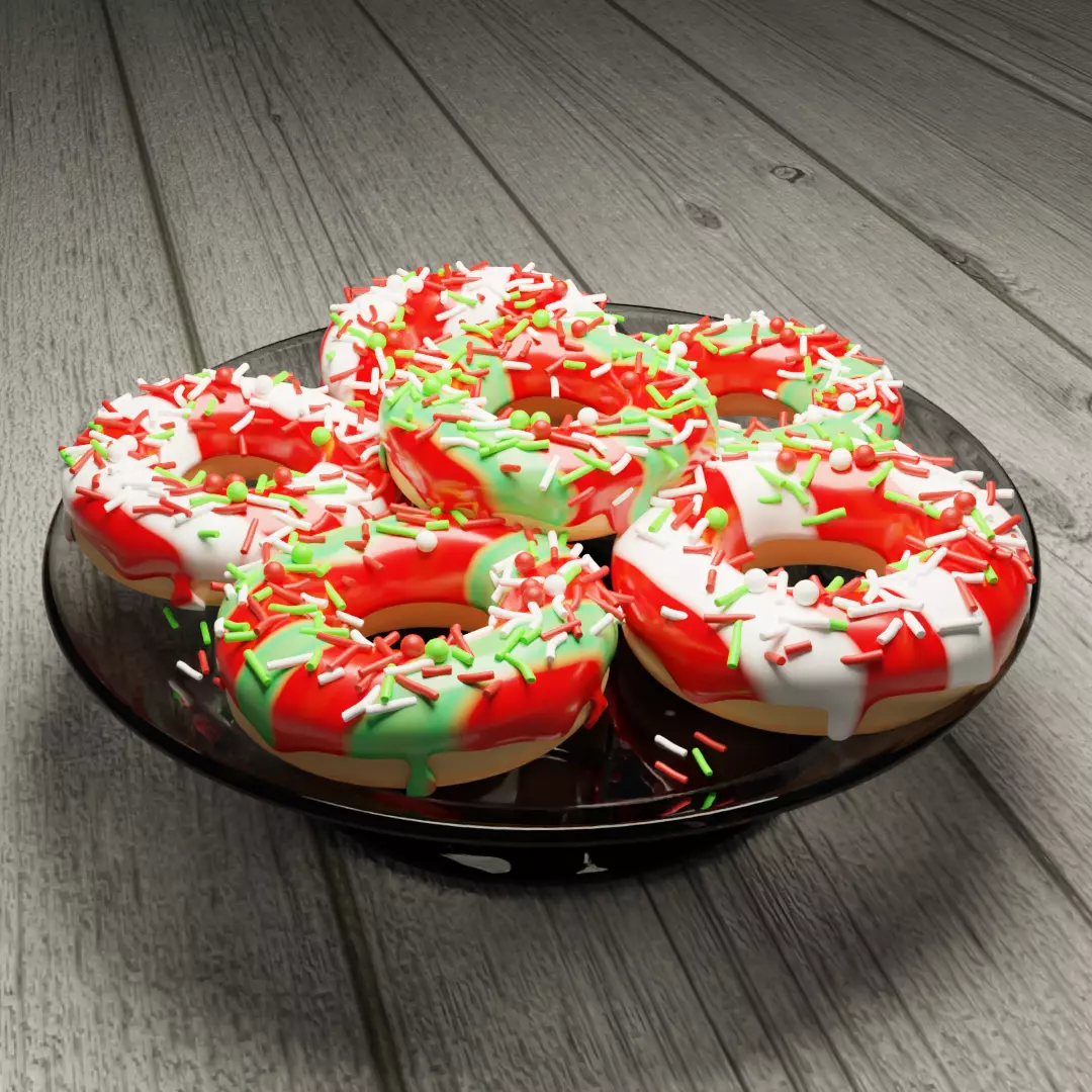 Donut christmas donuts on plate Free low-poly 3D model_0