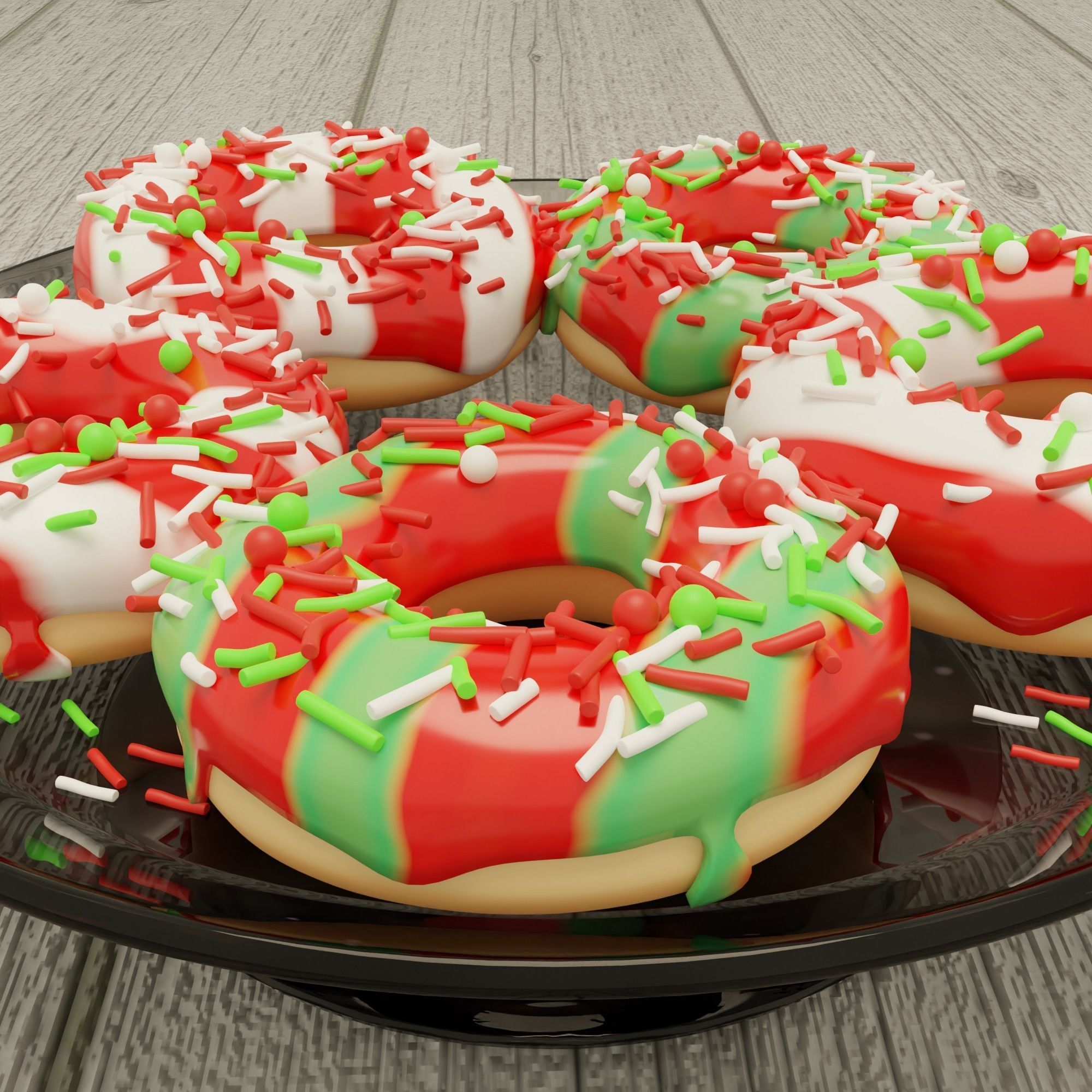 Donut christmas donuts on plate Free low-poly 3D model_2