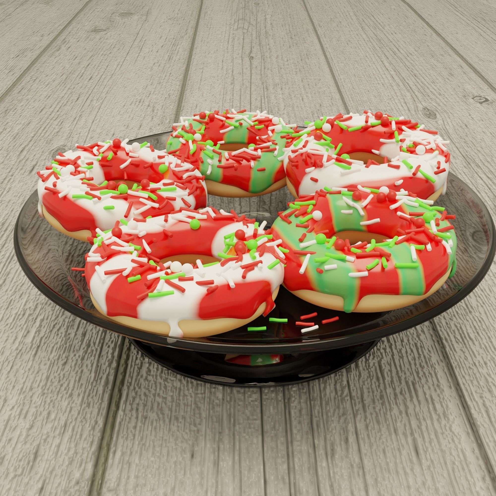 Donut christmas donuts on plate Free low-poly 3D model_3