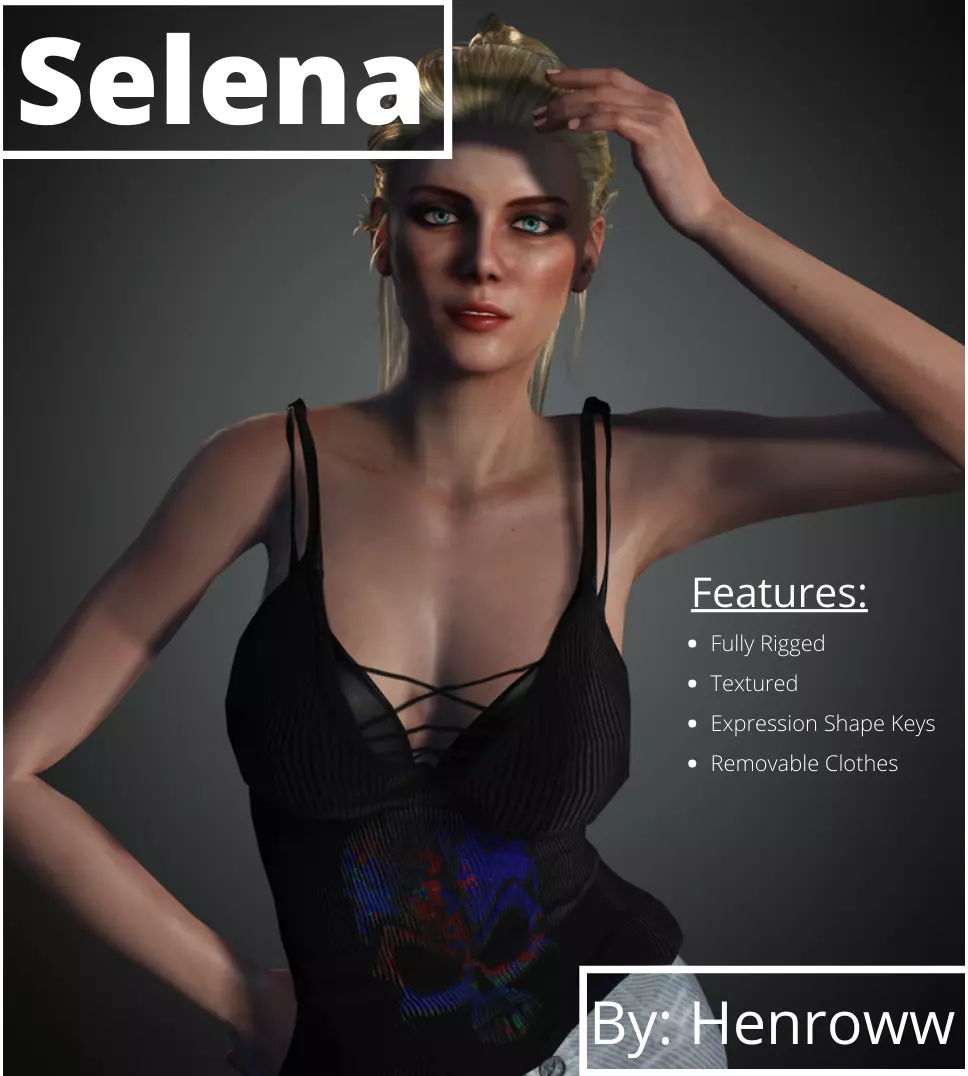 Selena woman in jeans and boots Low-poly 3D model_0