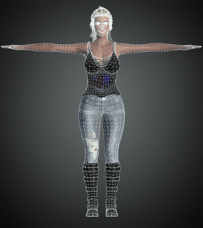 Selena woman in jeans and boots Low-poly 3D model_5