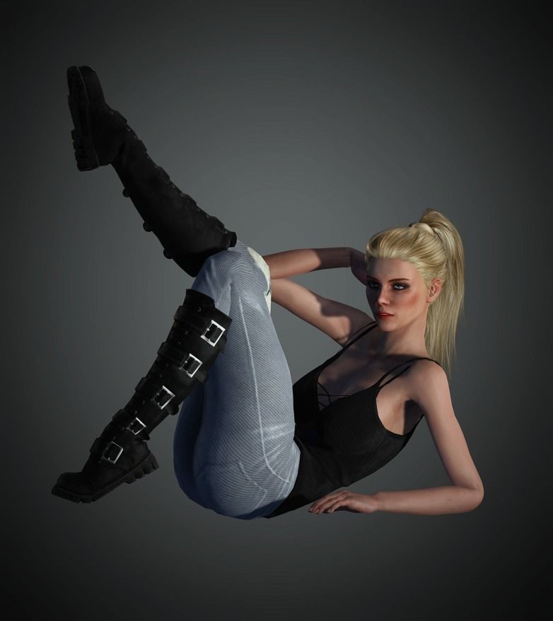 Selena woman in jeans and boots Low-poly 3D model_6