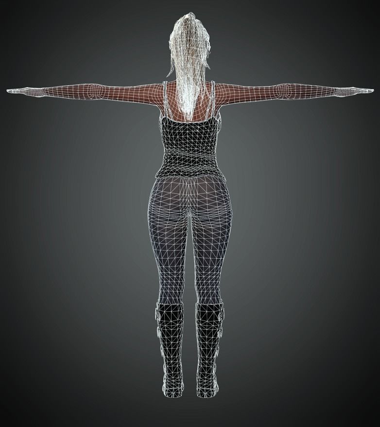 Selena woman in jeans and boots Low-poly 3D model_4