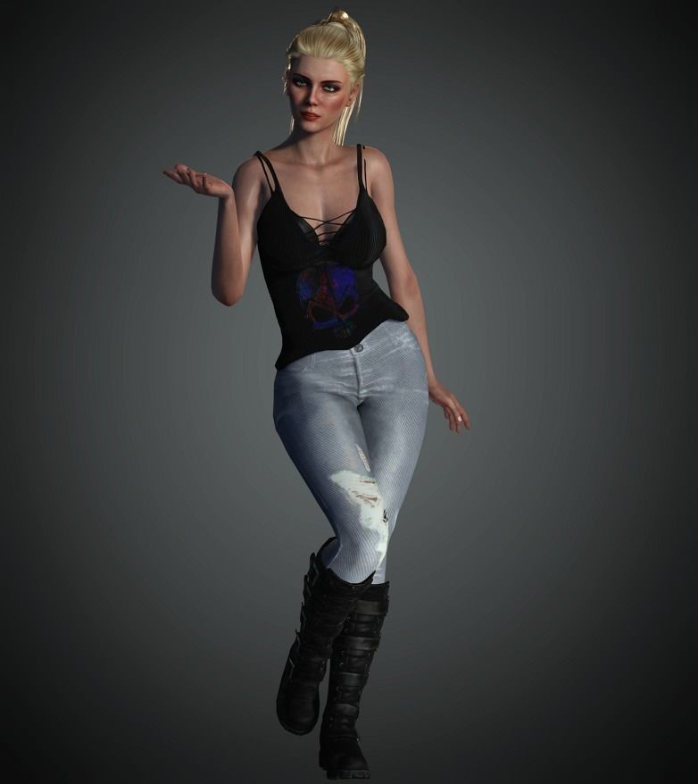 Selena woman in jeans and boots Low-poly 3D model_2