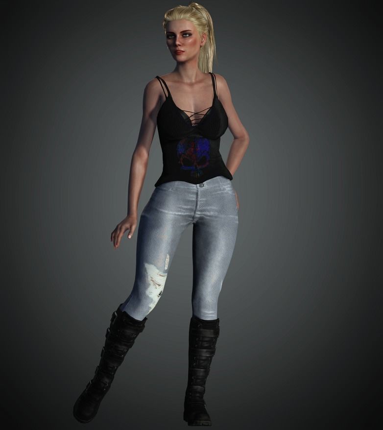 Selena woman in jeans and boots Low-poly 3D model_3