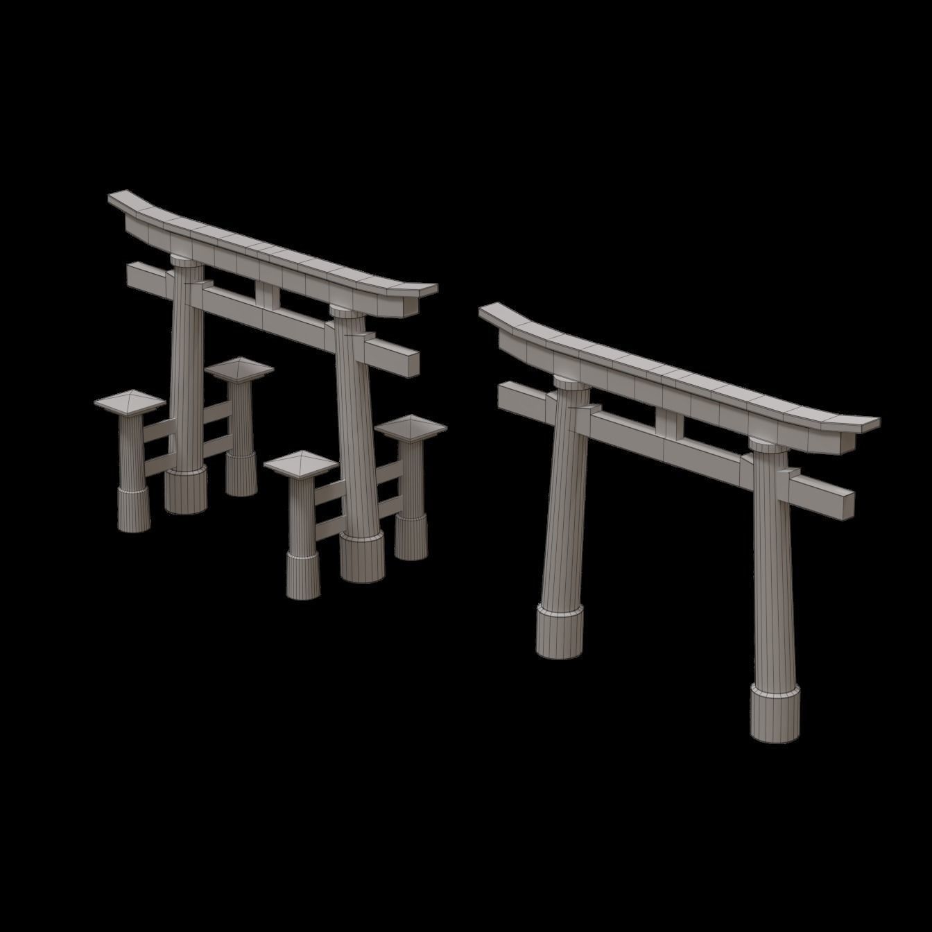 Torii Gate Low-poly 3D model_1