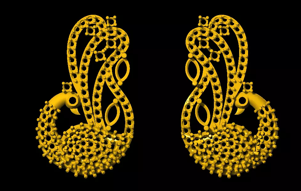 Sidepiece swan earrings in gold 3D print model_0