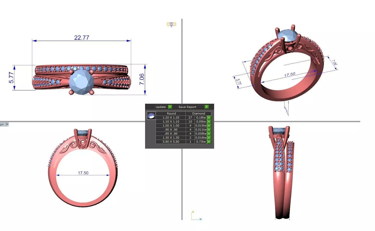 R-3638 engagement ring 3D print model