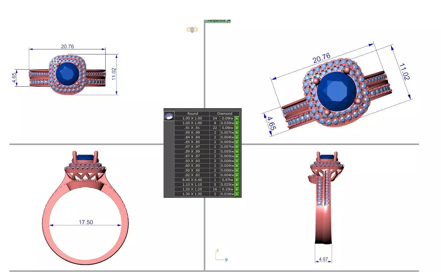 R-3641 sapphire ring with different measurements 3D print model_0