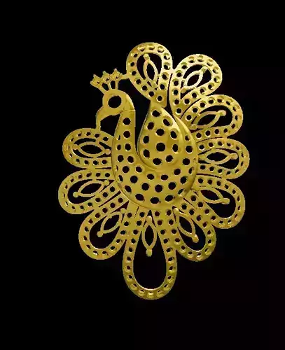 Sidepiece gold plated peacock brooch