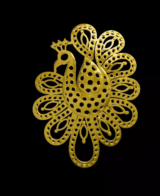 Sidepiece gold plated peacock brooch 3D print model_0