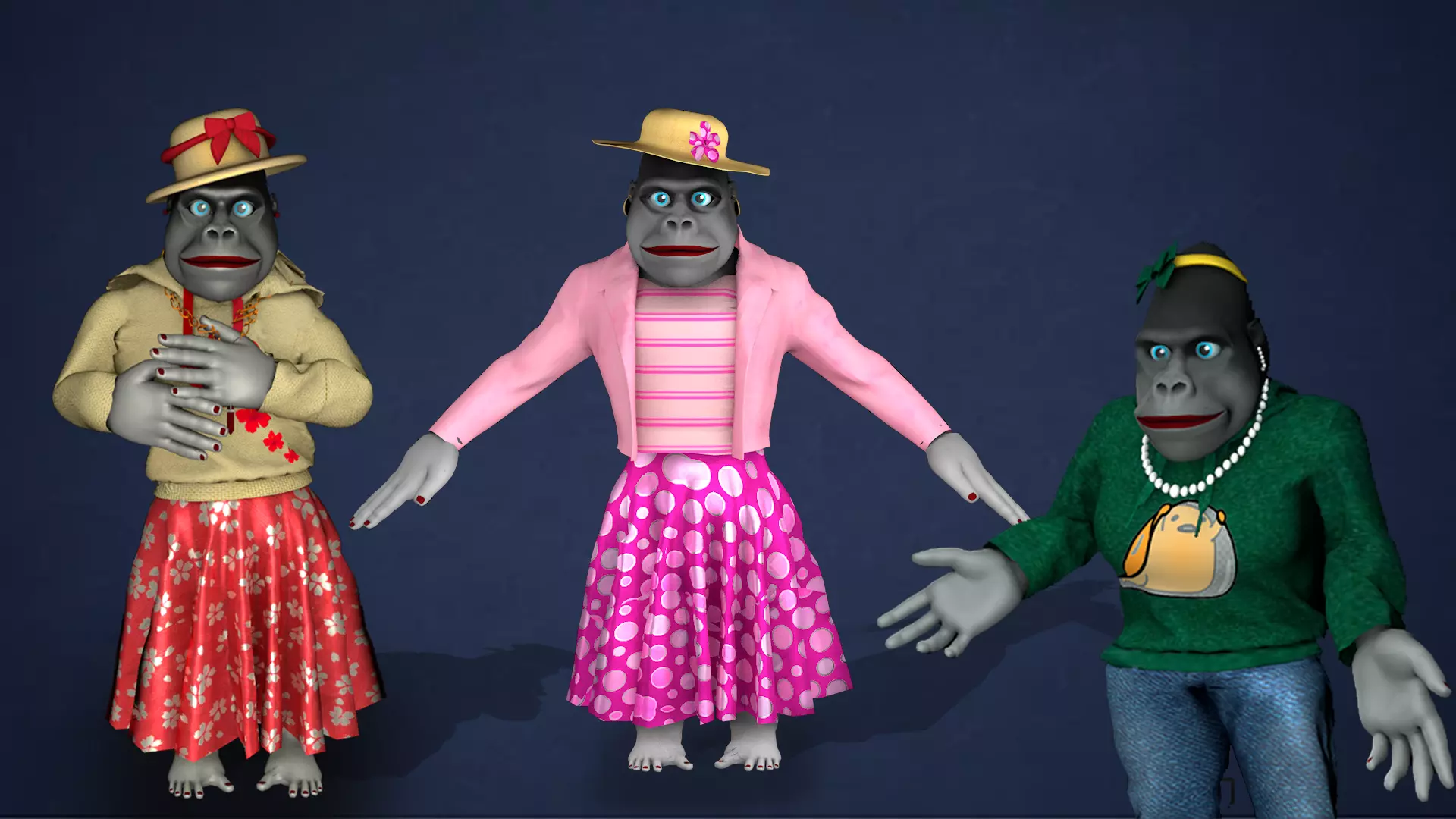 Trendy Stylish Female Gorilla in 2022 Low-poly 3D model_0