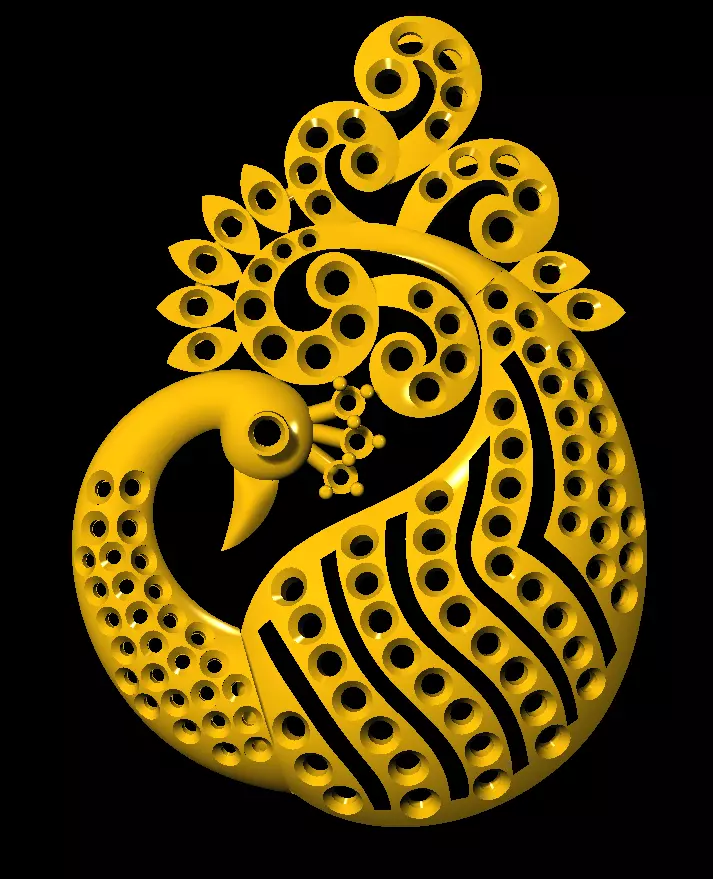 Sidepiece golden peacock 3D print model_0