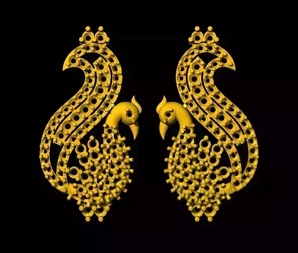 Sidepiece two gold peacock earrings