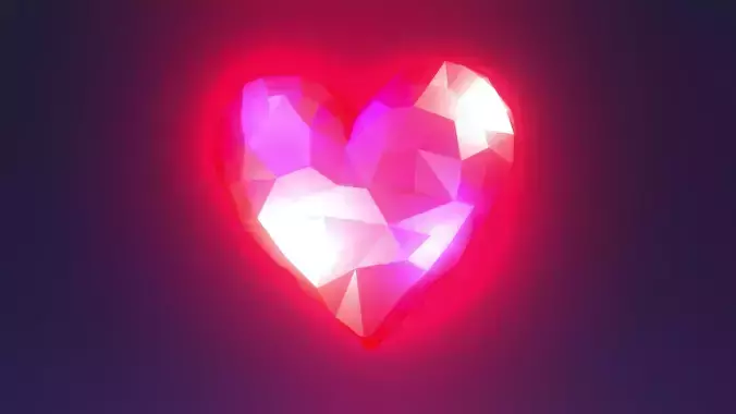 3d glowing heart low poly design