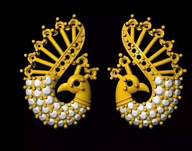 Sidepiece two gold peacock earrings