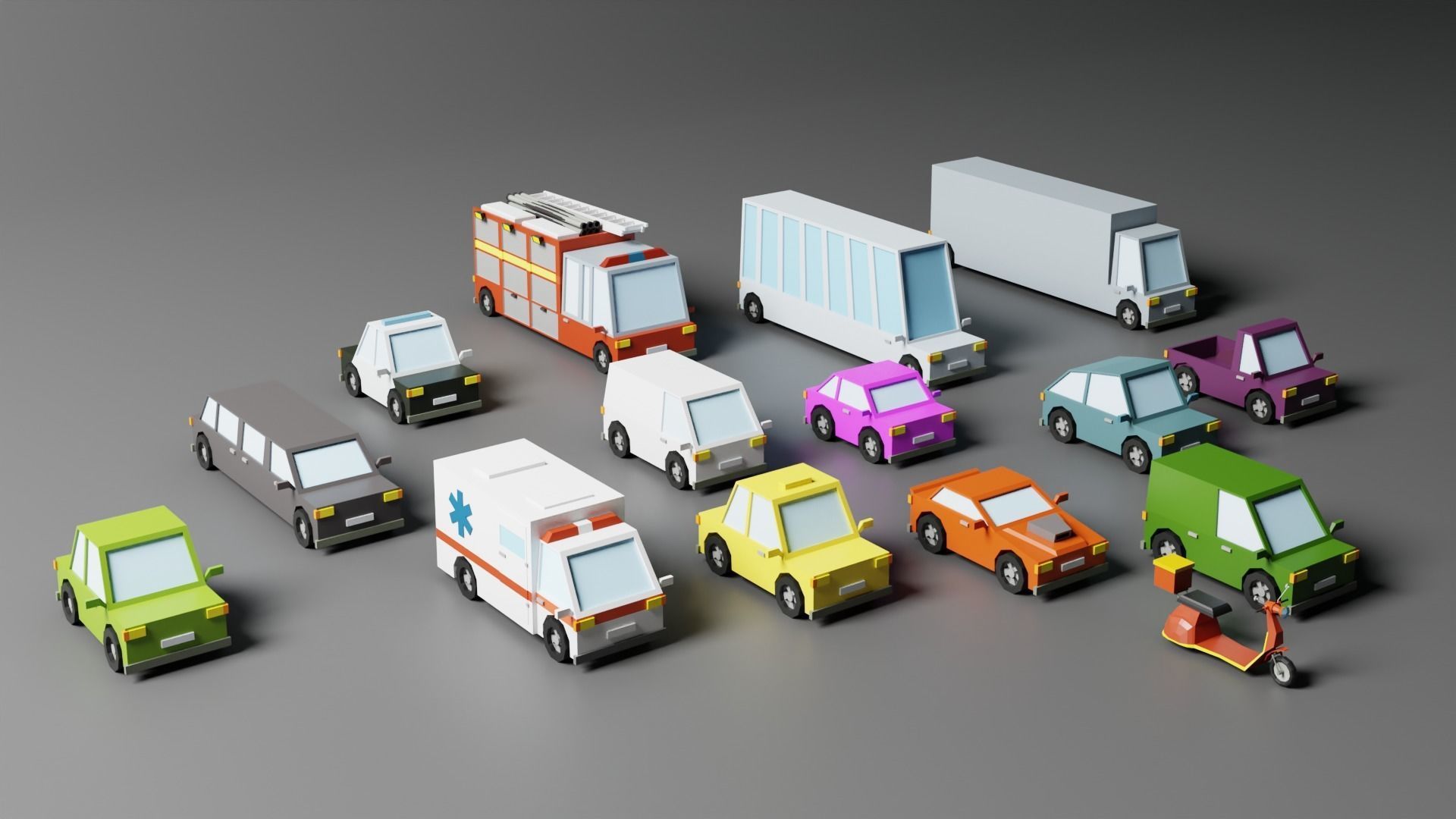 Low Poly Toon type Cars Pack Low-poly 3D model_7
