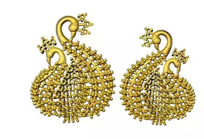 Sidepiece two gold plated peacock earrings