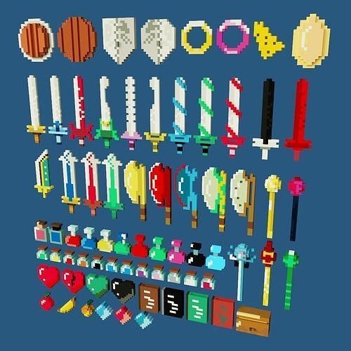 Voxel RPG game assets  Low-poly 3D model