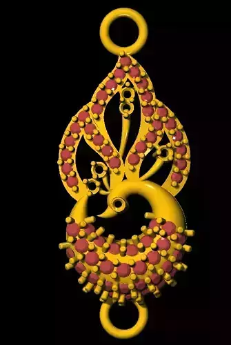 Sidepiece peacock pendant in gold