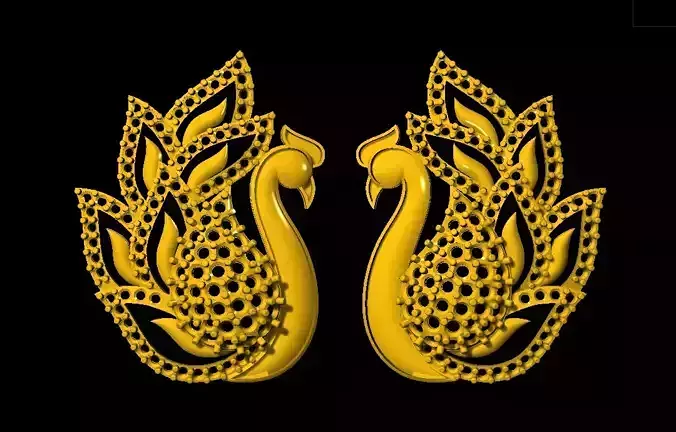 Sidepiece two golden peacock earrings