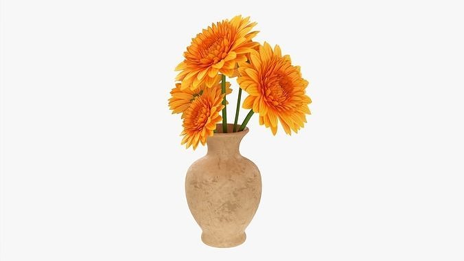 Gerbera in vase v1 3D model