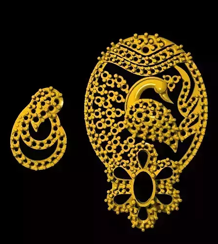 Sidepiece gold brooch and earring set