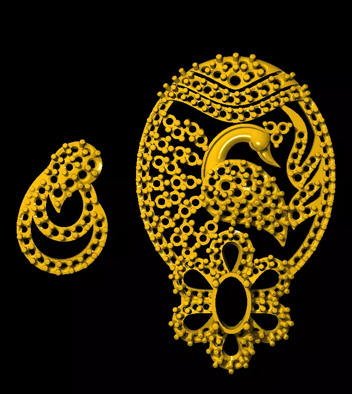 Sidepiece gold brooch and earring set 3D print model_0