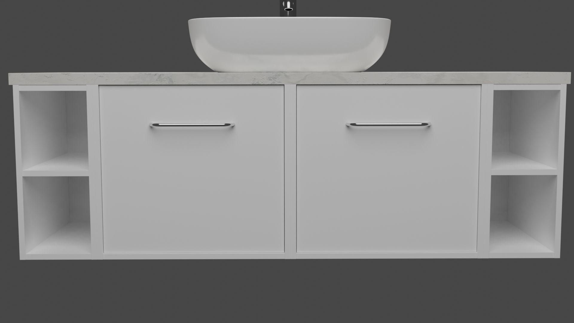 White wash basin on white long counter with marble on top  3D model_6