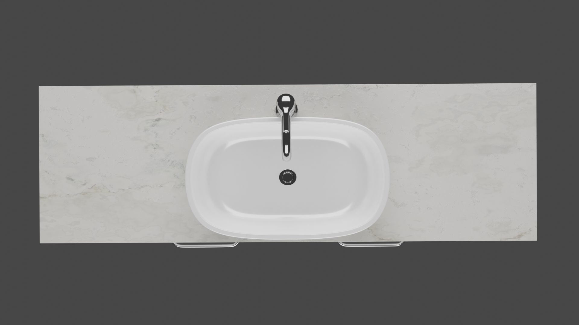 White wash basin on white long counter with marble on top  3D model_4
