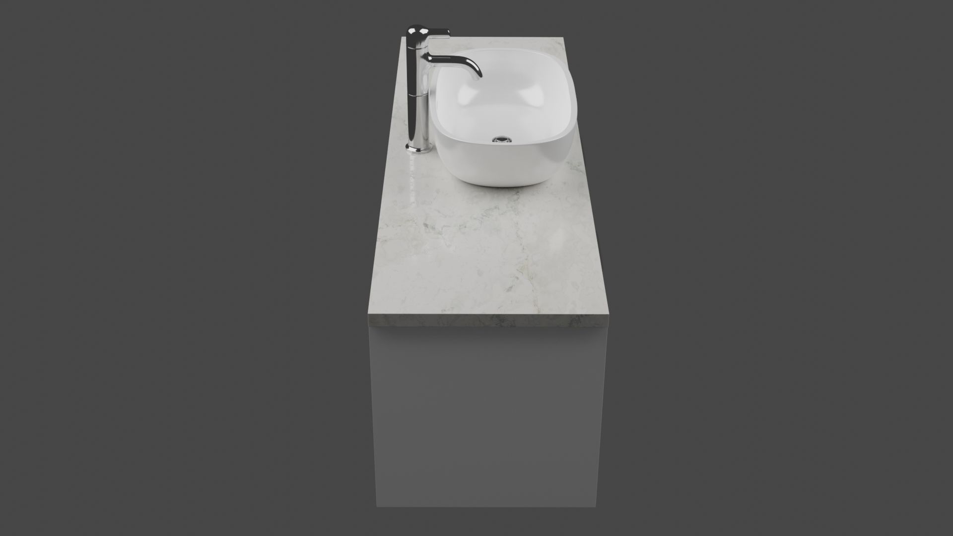White wash basin on white long counter with marble on top  3D model_3