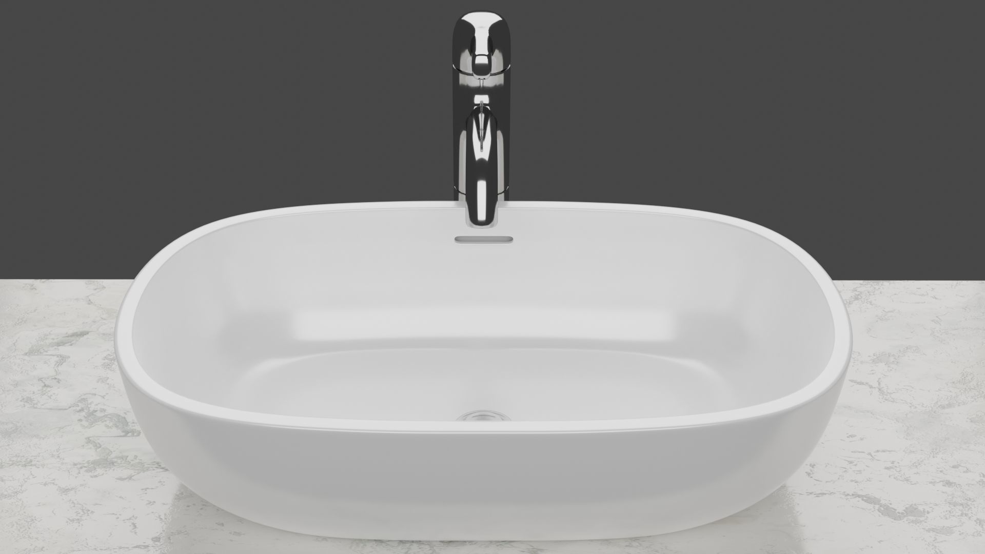 White wash basin on white long counter with marble on top  3D model_2