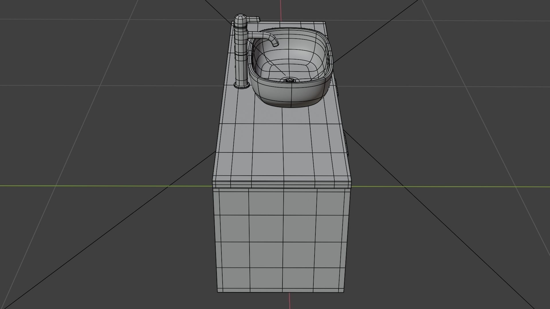 White wash basin on white long counter with marble on top  3D model_8