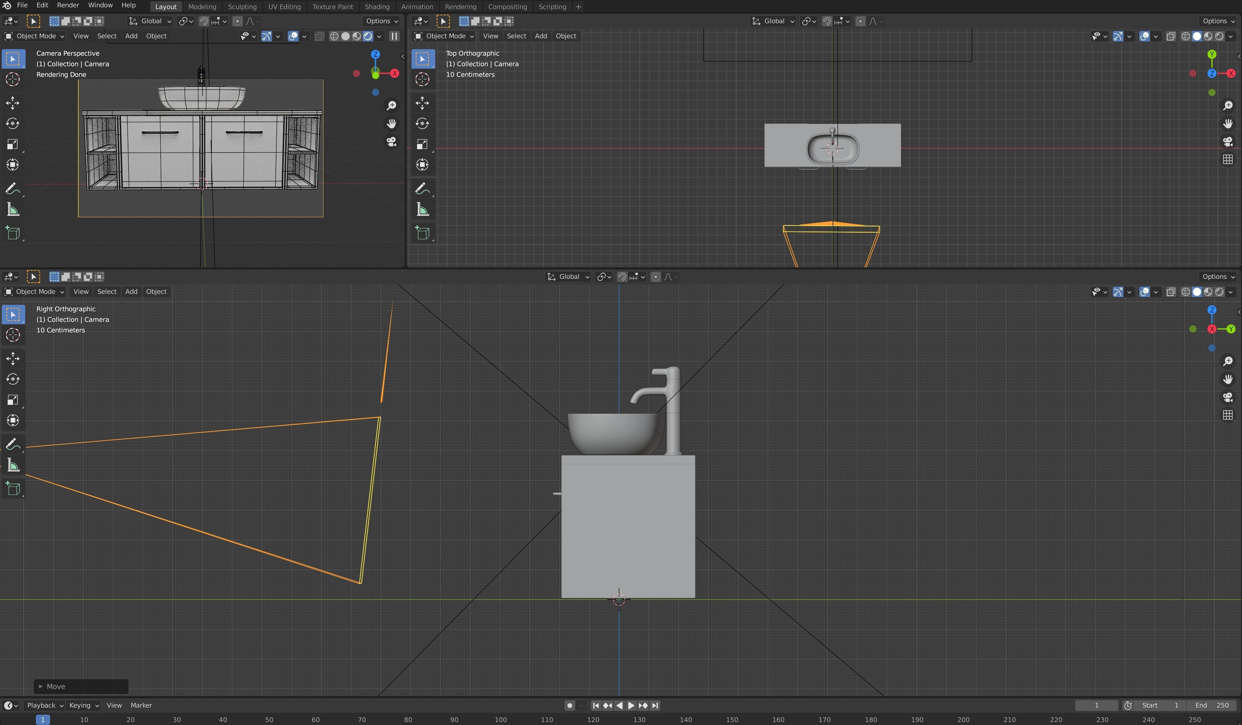 White wash basin on white long counter with marble on top  3D model_5