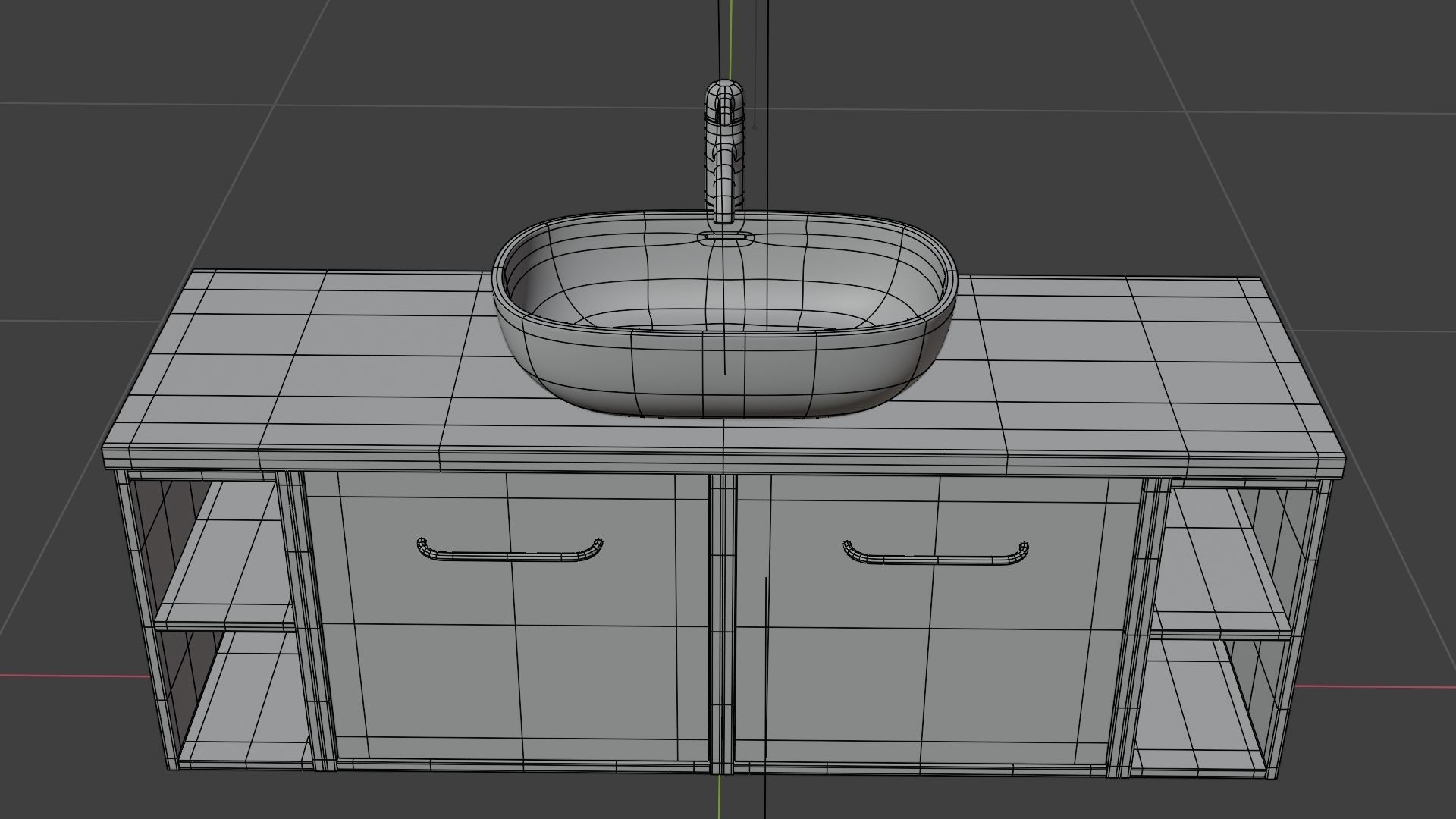 White wash basin on white long counter with marble on top  3D model_7