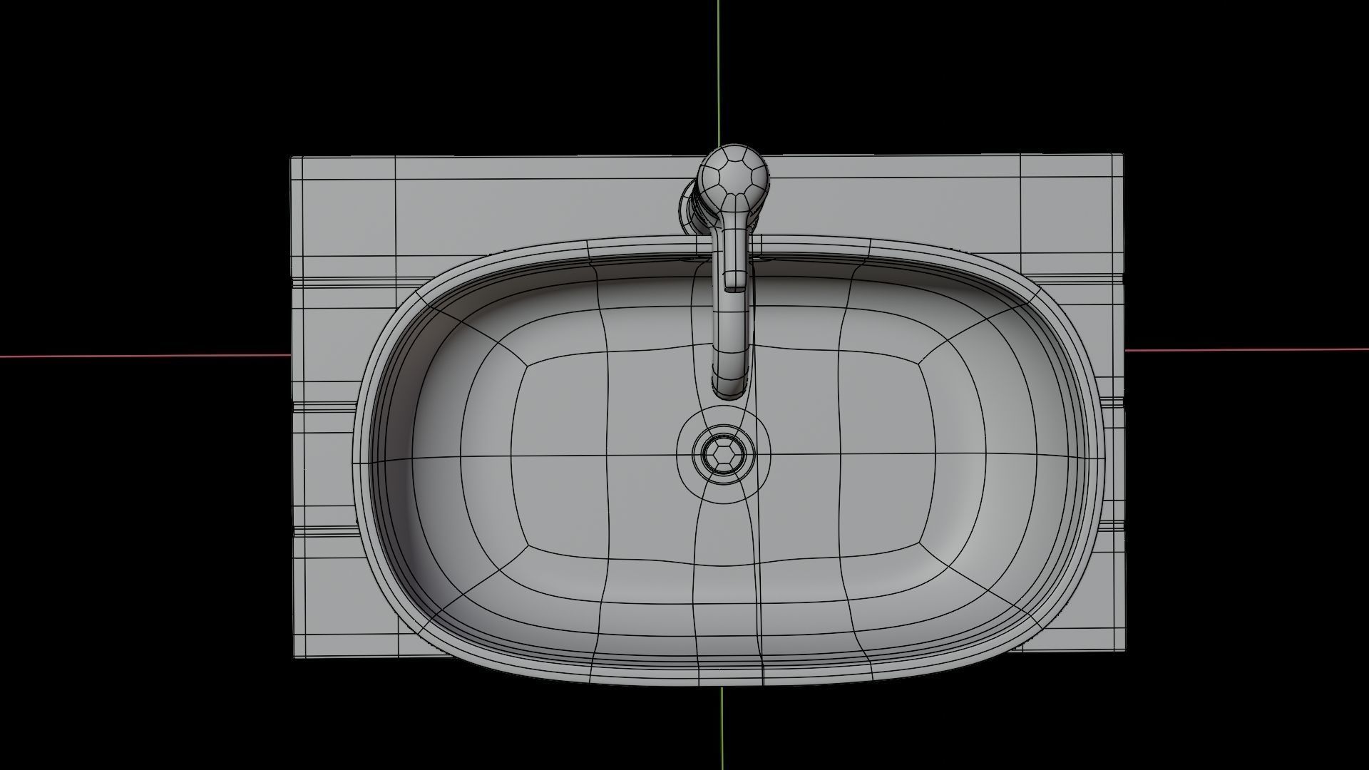 White wash basin on white long counter with marble on top  3D model_9