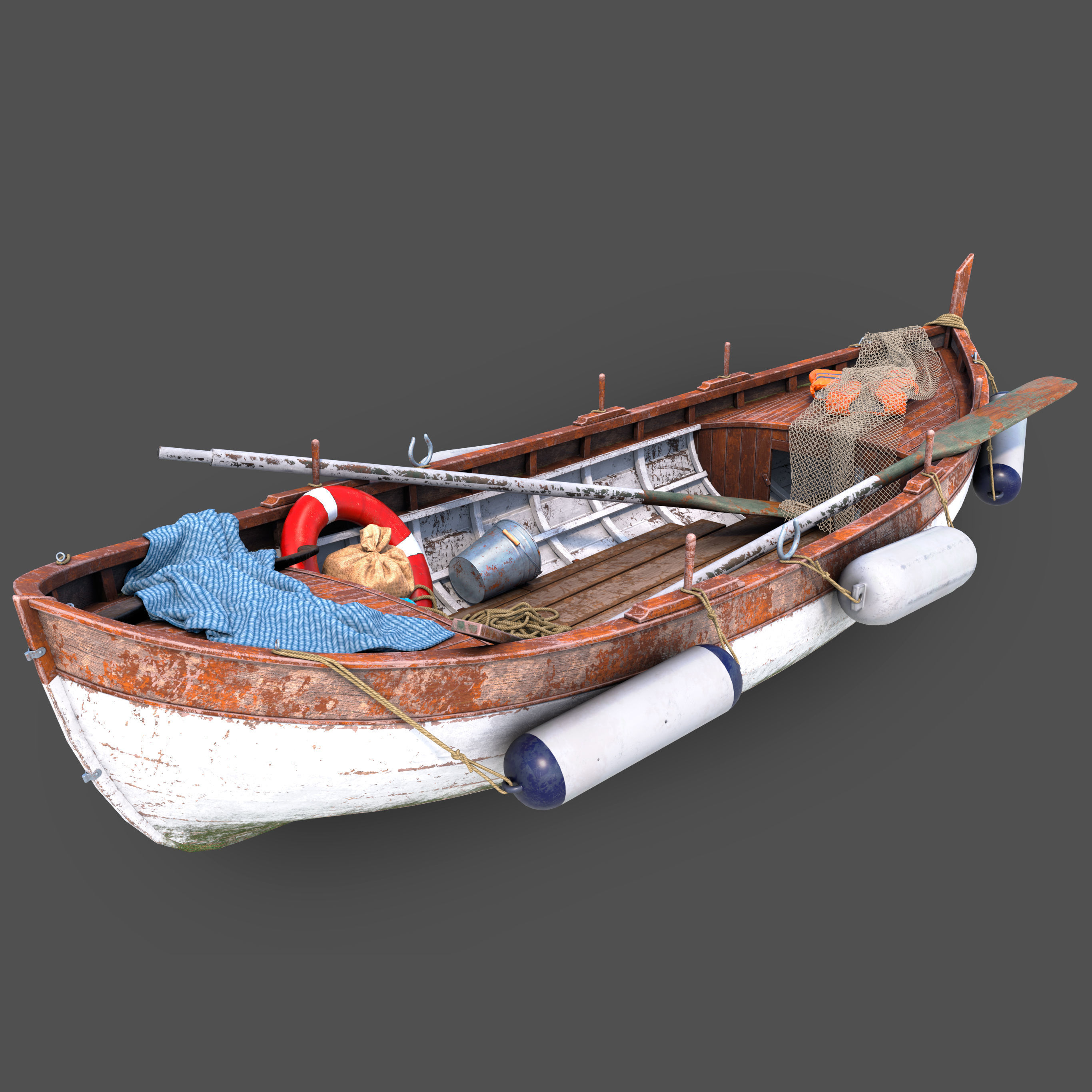 Wooden boat 3D model_1