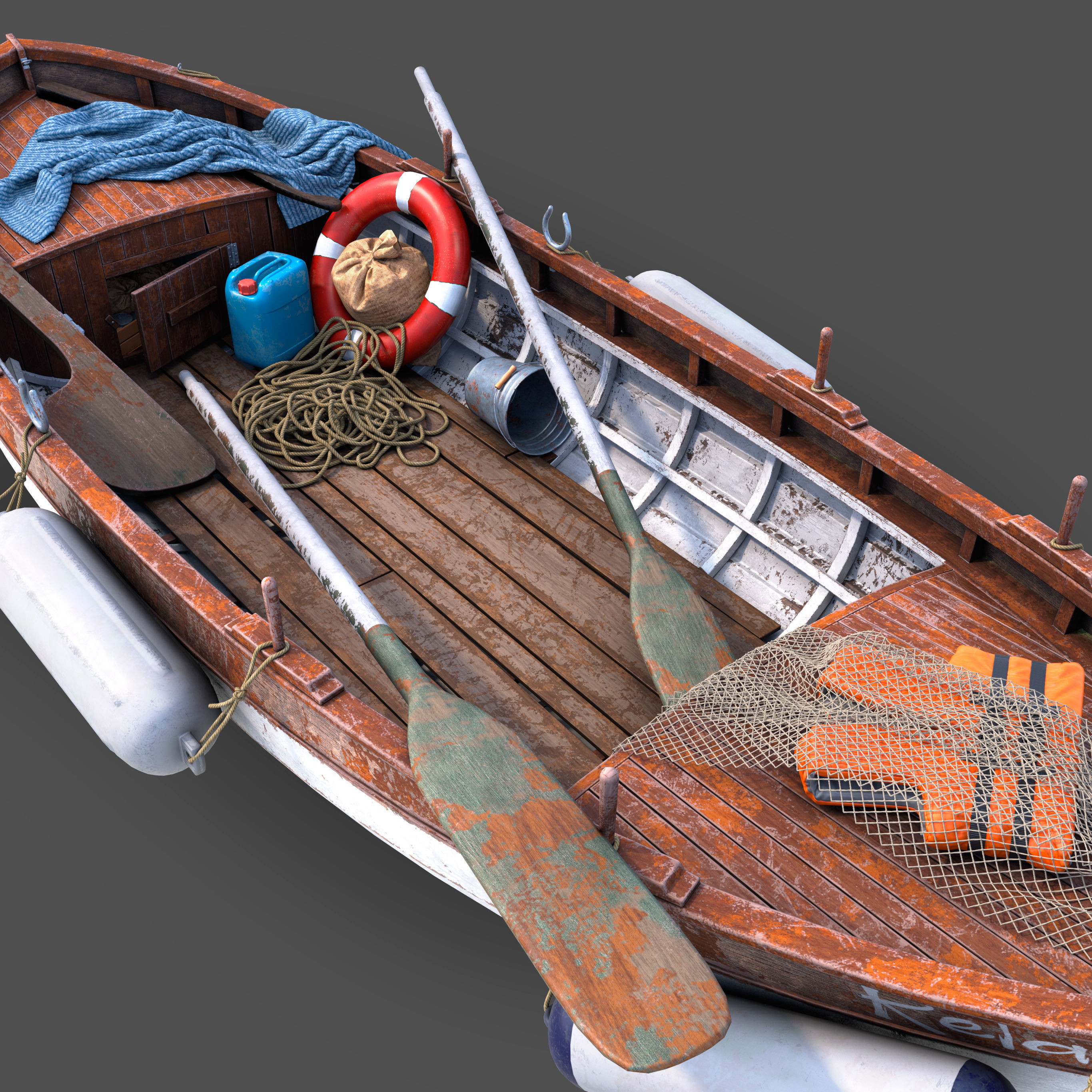 Wooden boat 3D model_2