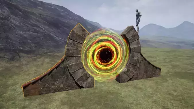 Teleporter game-ready low poly brick wall